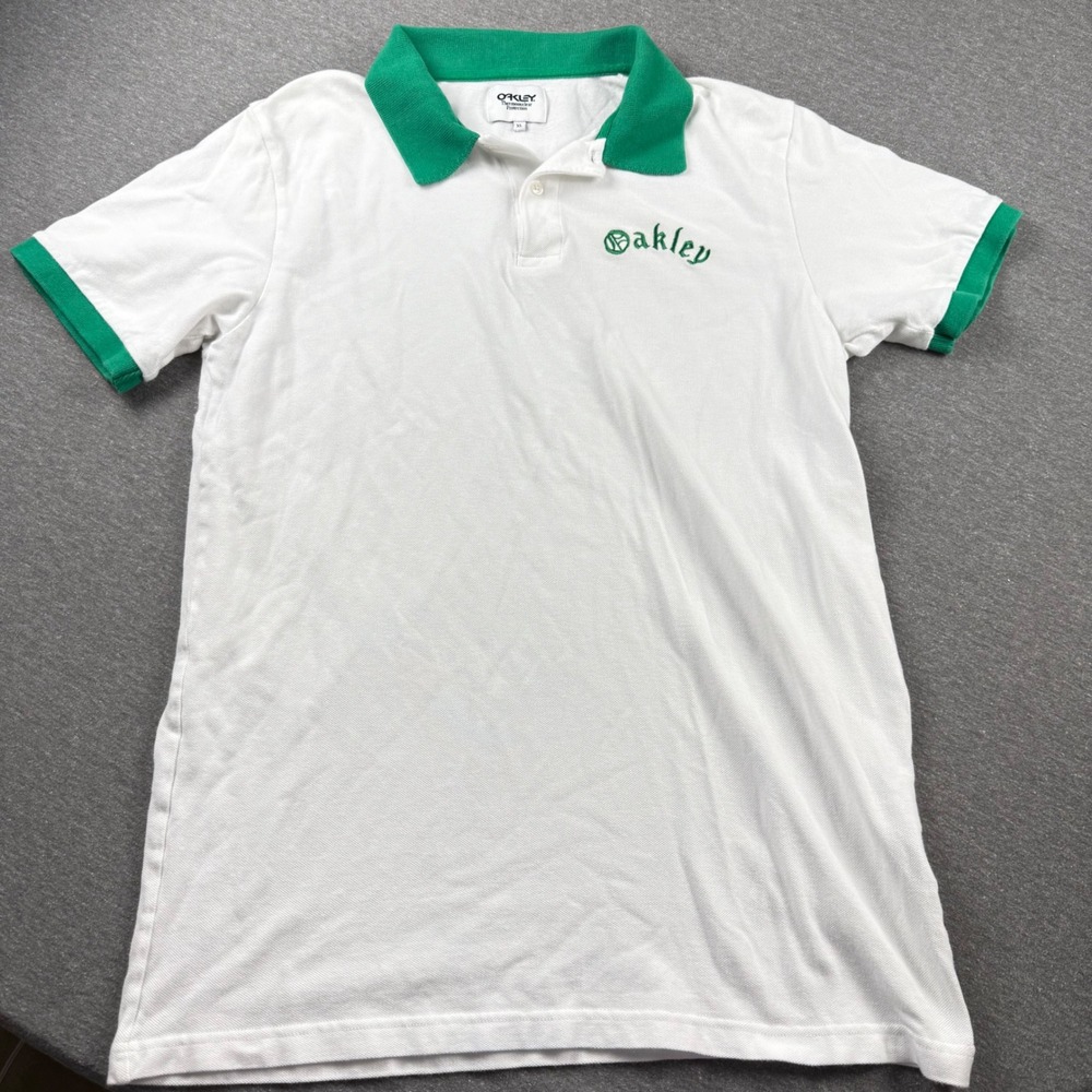 Oakley Thermonuclear Protection Polo Shirt Mens XL White Green Embroidered Logo